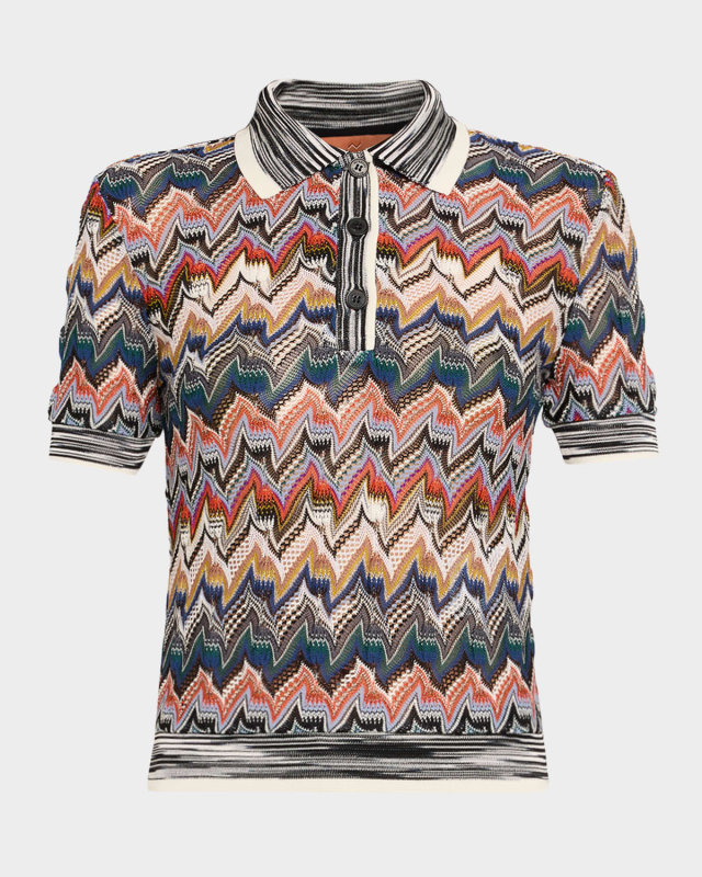 Metallic Zigzag Short-Sleeve Polo Shirt